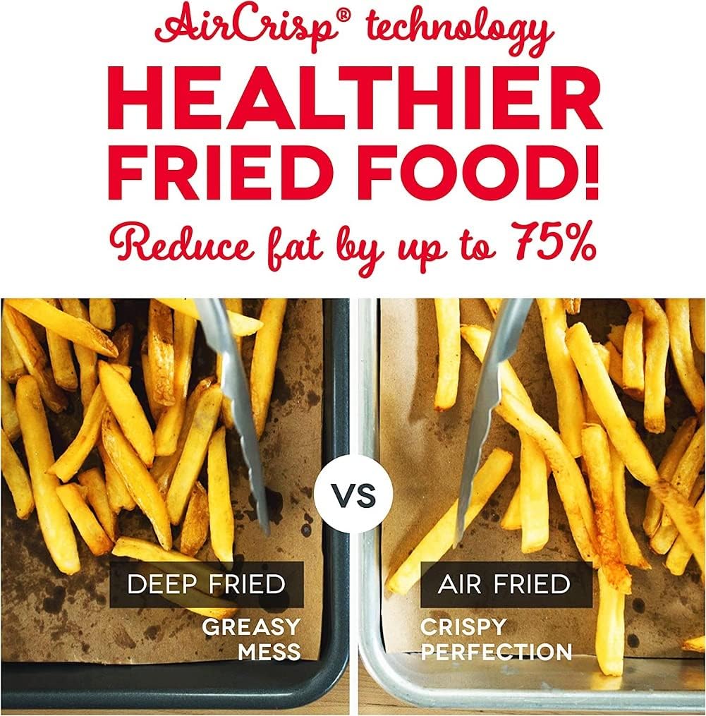 Electric Air Fryer Oven, 2.6 Qt., Aqua – Compact Air Fryer for Healthier Food in Minutes, Ideal for Small Spaces - Auto Shut Off, Analog, 1000-Watt