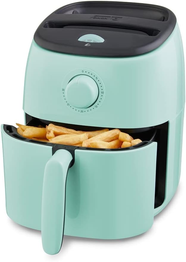 Electric Air Fryer Oven, 2.6 Qt., Aqua – Compact Air Fryer for Healthier Food in Minutes, Ideal for Small Spaces - Auto Shut Off, Analog, 1000-Watt