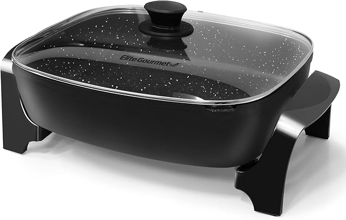 # Extra Deep 16"x13"x3.2" (10.5Qt.) Scratch Resistant, Easy Pour Spout Dishwasher Safe, Non-stick Electric Skillet with Glass Vented Lid, Adjustable Temperature, Black