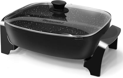 # Extra Deep 16"x13"x3.2" (10.5Qt.) Scratch Resistant, Easy Pour Spout Dishwasher Safe, Non-stick Electric Skillet with Glass Vented Lid, Adjustable Temperature, Black