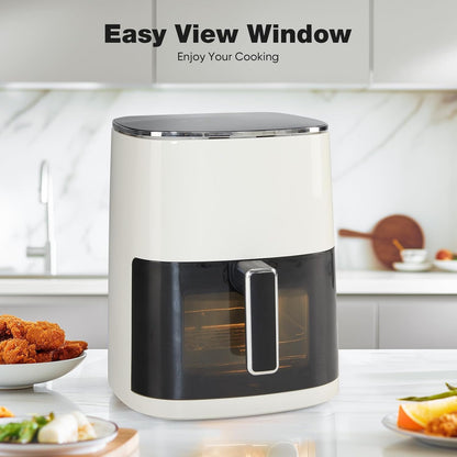 Air Fryer 6 Quart with Window Square Air Fryer 12-in-1 Air Fry, Roast, Reheat, Dehydrate, Bake, Steam, Fries, Custard, Chicken, Wings, Sea Food, Vegetabels,400F Beige