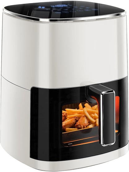 12-in-1 Air Fryer 6.34 Qt, Digital Preset Airfryer with Visible Window, Nonstick and Dishwasher-Safe Basket, Air Fry, Roast, Bake, Dehydrate, Fries, 1700W, Beige