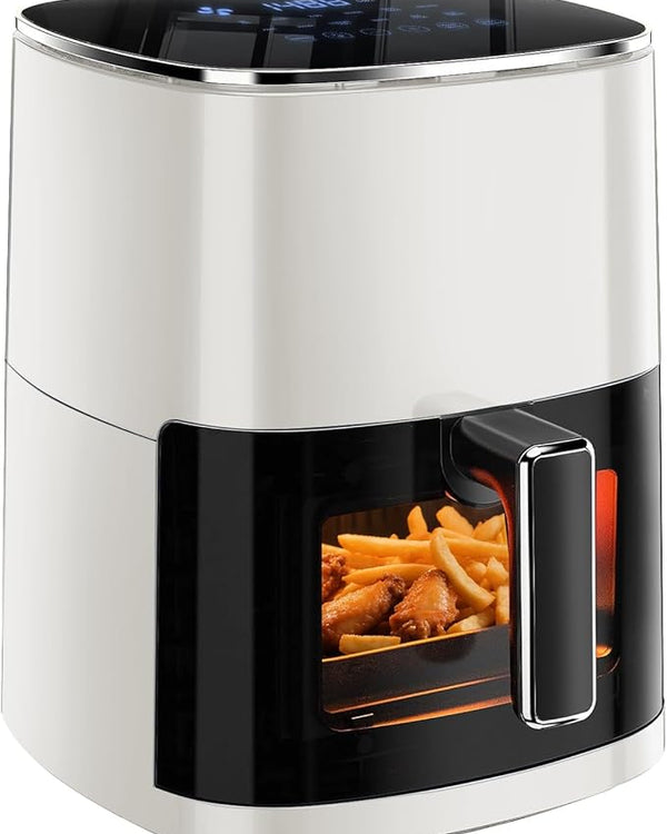 12-in-1 Air Fryer 6.34 Qt, Digital Preset Airfryer with Visible Window, Nonstick and Dishwasher-Safe Basket, Air Fry, Roast, Bake, Dehydrate, Fries, 1700W, Beige