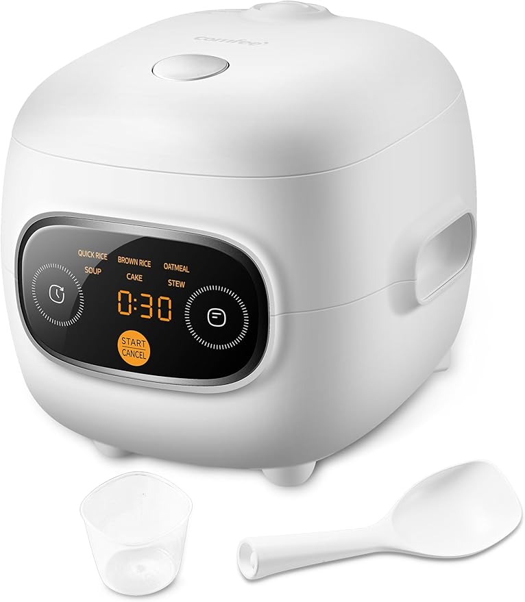 Mini Rice Cooker 4 Cups Cooked/2 Cups Uncooked, Portable Non-Stick rice maker, 24 hours Timer Delay, 6 Functions, Fast Cooker, Brown Rice, Oatmeal, White