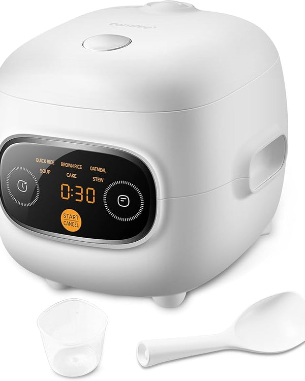 Mini Rice Cooker 4 Cups Cooked/2 Cups Uncooked, Portable Non-Stick rice maker, 24 hours Timer Delay, 6 Functions, Fast Cooker, Brown Rice, Oatmeal, White