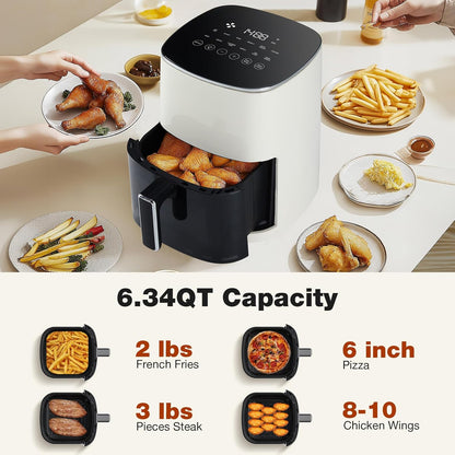 Air Fryer 6 Quart with Window Square Air Fryer 12-in-1 Air Fry, Roast, Reheat, Dehydrate, Bake, Steam, Fries, Custard, Chicken, Wings, Sea Food, Vegetabels,400F Beige