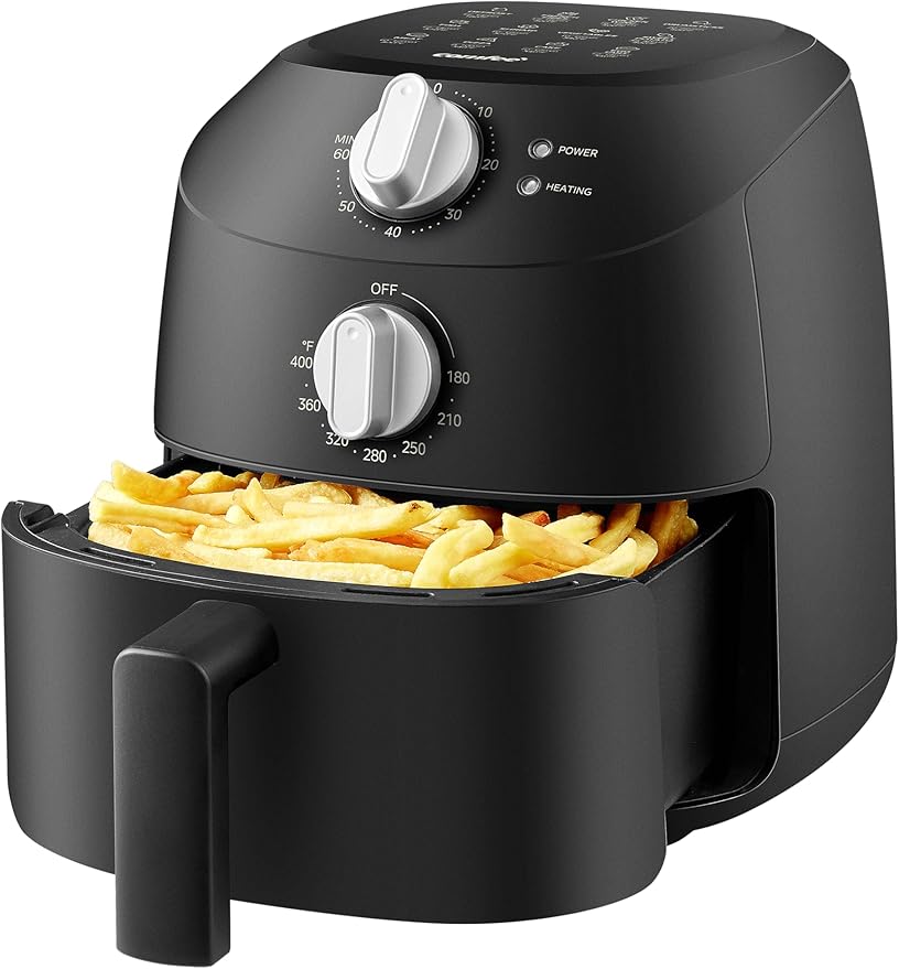 Compact 2.1 Quart Air Fryer with 12 Menu Options, Adjustable Timer & Temperature Control 180-400 degrees F, Dishwasher-Safe Nonstick Fry Basket