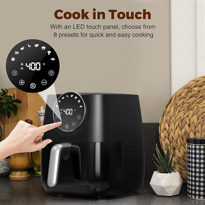 Air Fryer 6 QT, Air Fryer with Window, Online Recipes, 8 Cooking Functions for Air Fry, Bake, Roast, Broil & More, Nonstick Basket Dishwasher Safe, 1700W, Black