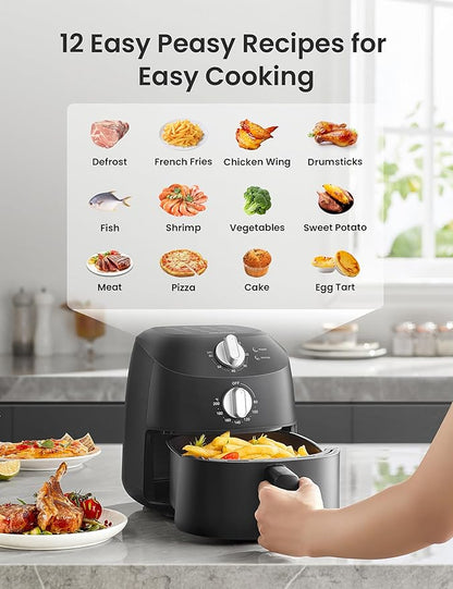 Compact 2.1 Quart Air Fryer with 12 Menu Options, Adjustable Timer & Temperature Control 180-400 degrees F, Dishwasher-Safe Nonstick Fry Basket