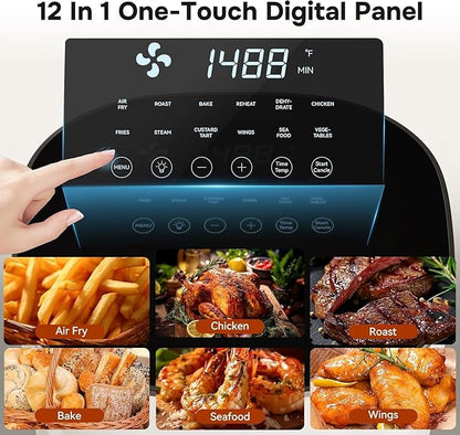 12-in-1 Air Fryer 6.34 Qt, Digital Preset Airfryer with Visible Window, Nonstick and Dishwasher-Safe Basket, Air Fry, Roast, Bake, Dehydrate, Fries, 1700W, Beige