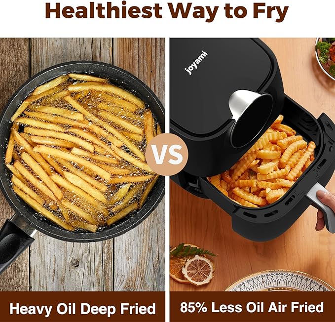 Air Fryer 6 QT, Air Fryer with Window, Online Recipes, 8 Cooking Functions for Air Fry, Bake, Roast, Broil & More, Nonstick Basket Dishwasher Safe, 1700W, Black